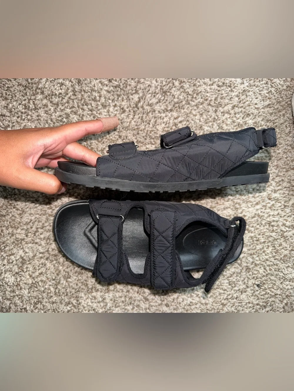 Forever 21 Black Quilted Velcro Slide Sandals